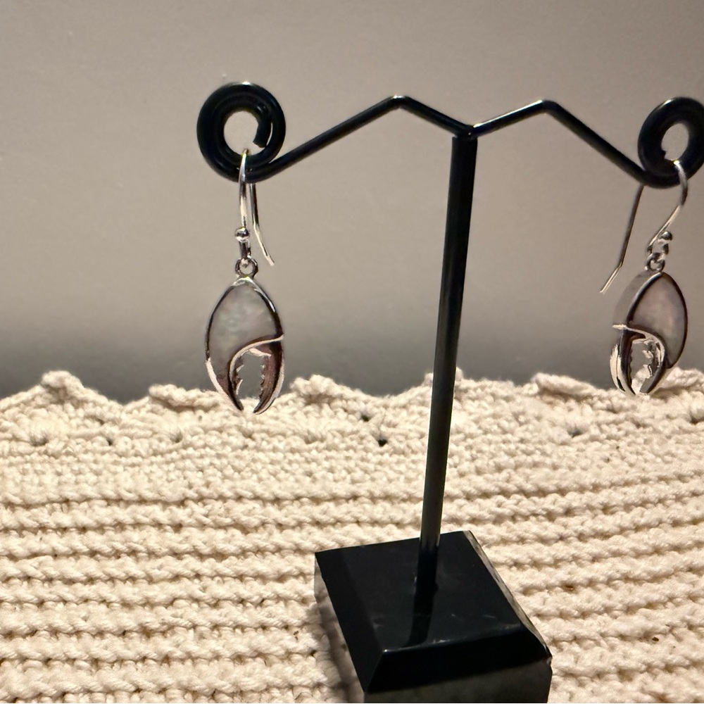 Sterling Silver Lobster Claw White Opal Dangle Earrings